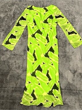 ASOS Neon Lime & Black Abstract Long Sleeve Maxi Dress